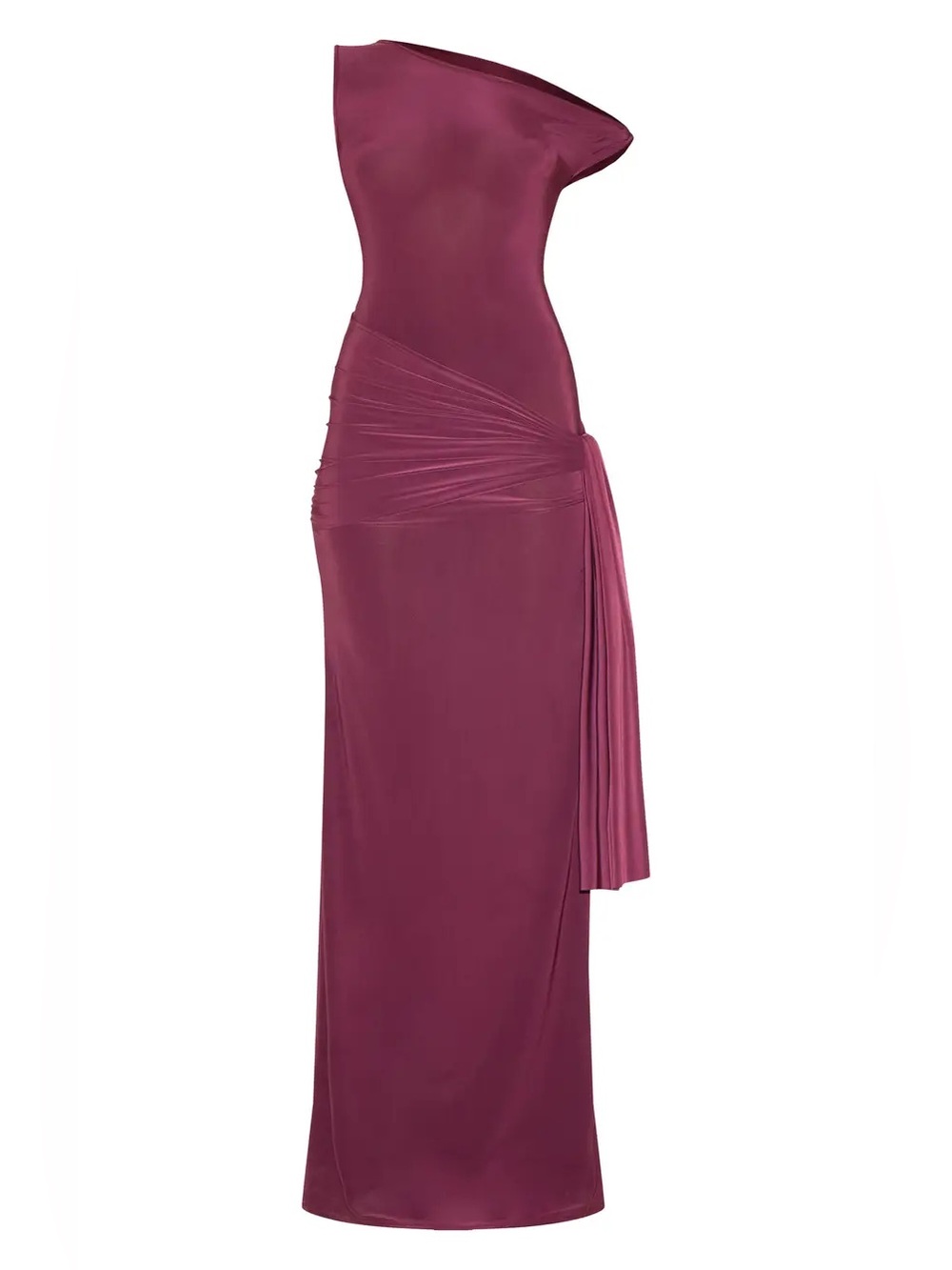 PrettyLittleThing One-Shoulder Ruched Maxi Dress in Berry